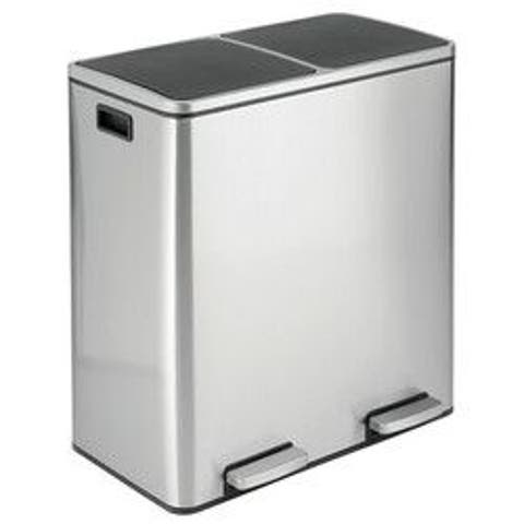 Metal Steel 60L Large Dual Compartment Step Trash Can - Brushed Chrome