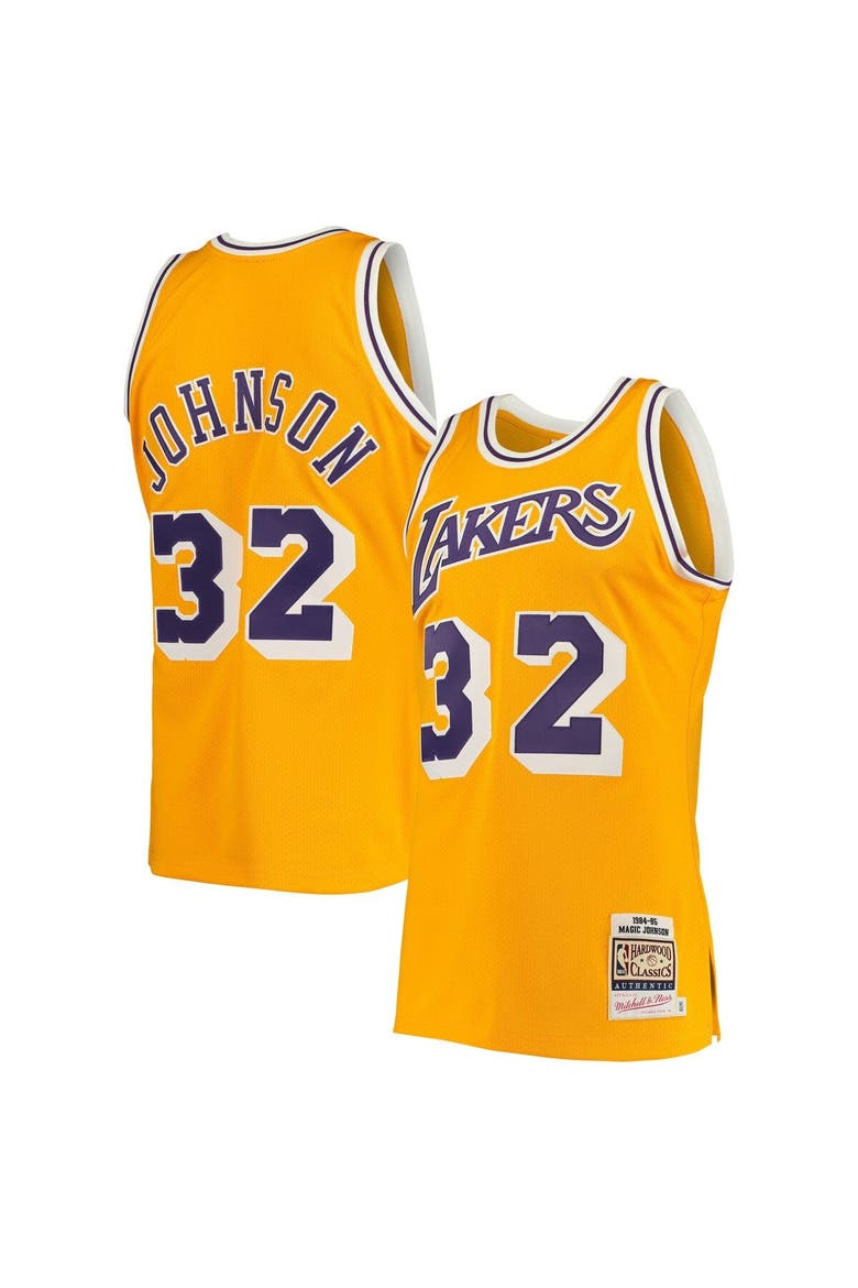 Men's Mitchell & Ness Magic Johnson Gold Los Angeles Lakers 1984/85 Hardwood Classics Authentic Jersey, Alternate, color, Gold