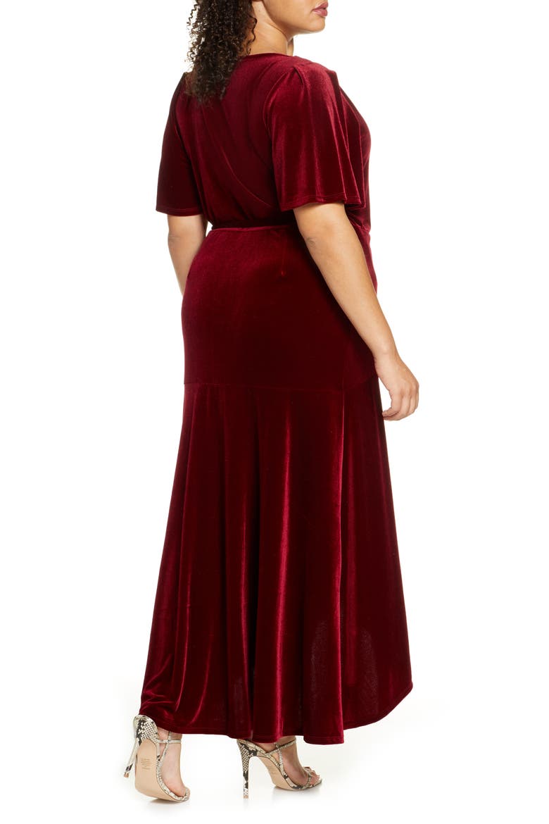 Velour Maxi Wrap Dress, Alternate, color, RED CHILI