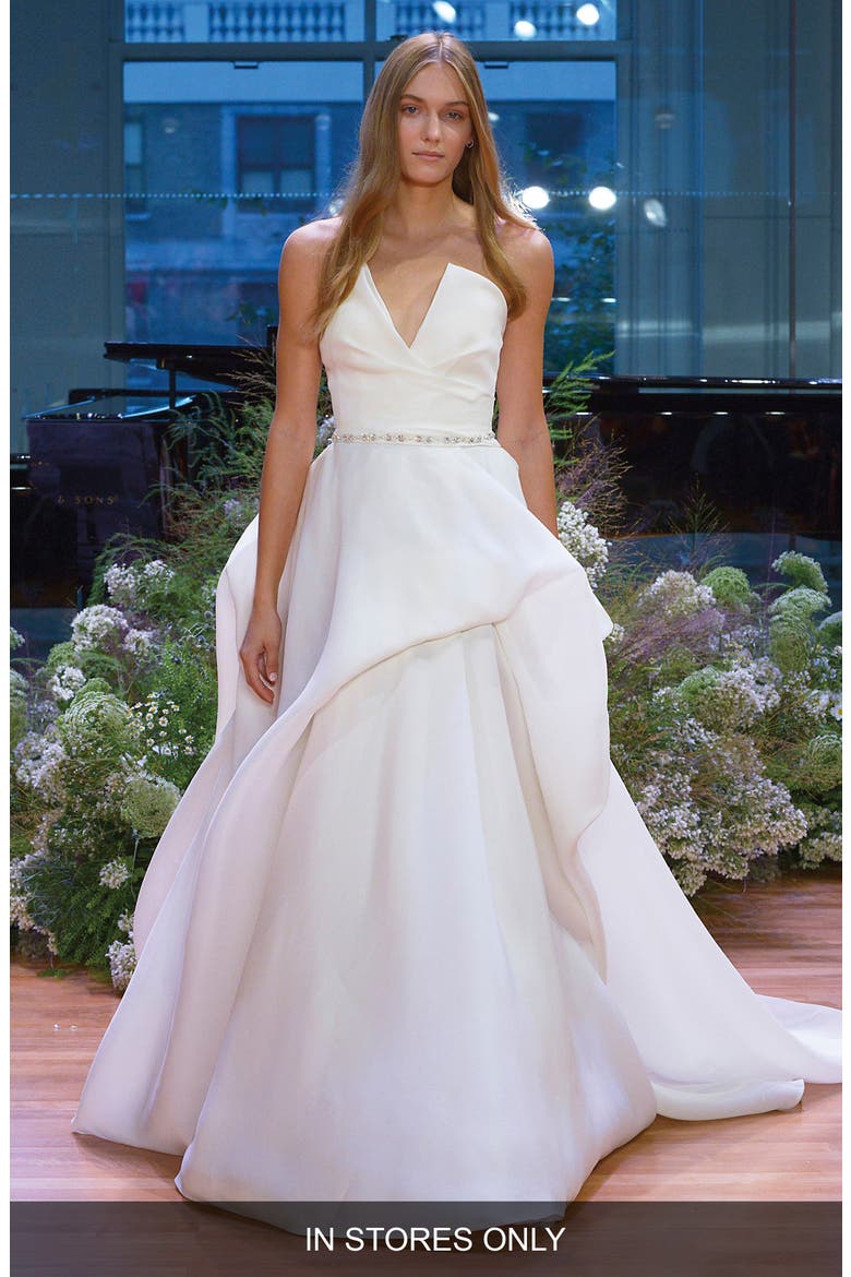 Emerson Strapless Silk Gazar Ballgown Wedding Dress, Alternate, color, IVORY