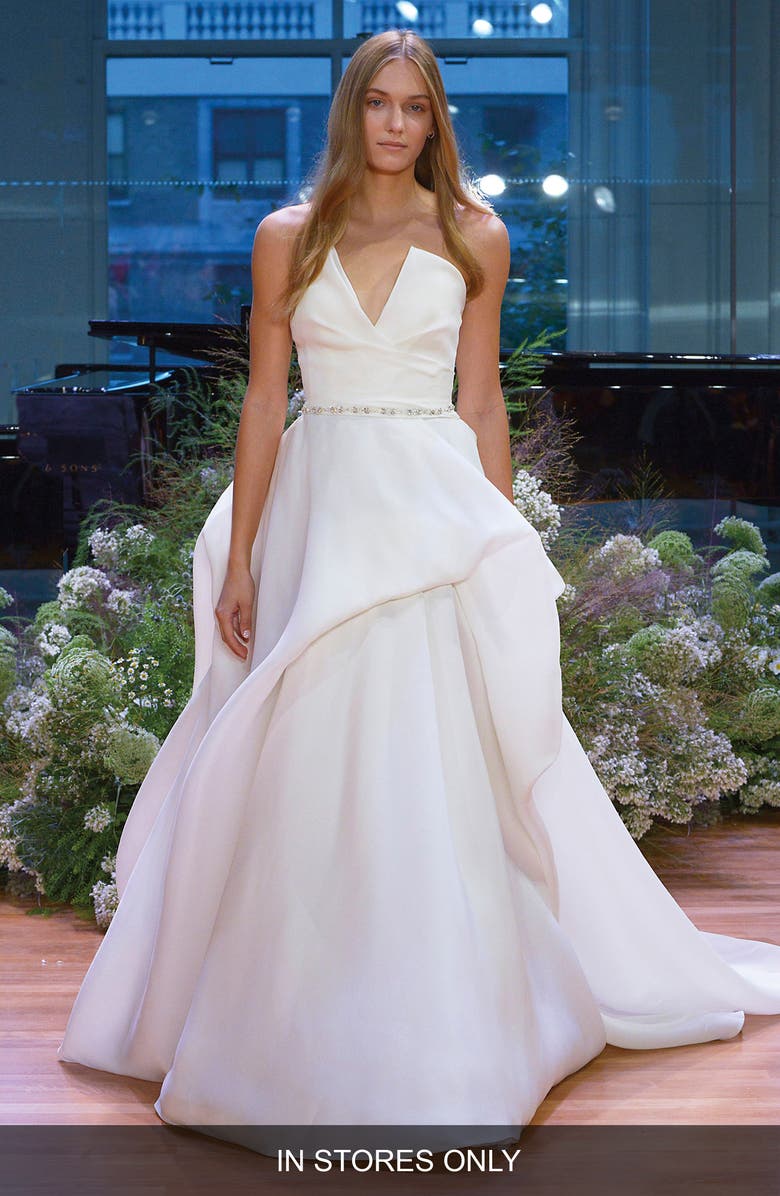 Monique Lhuillier Emerson Strapless Silk Gazar Ballgown Wedding Dress, Alternate, color,