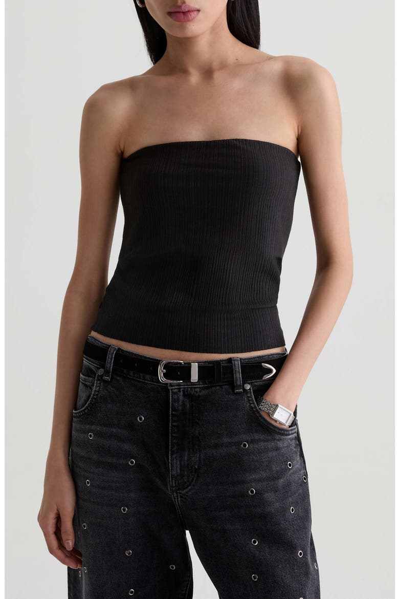Lexie Foldover Rib Tube Top, Main, color, SUPER BLACK