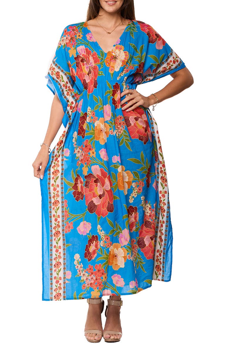 RANEES Comfy Print Caftan, Main, color, Blue