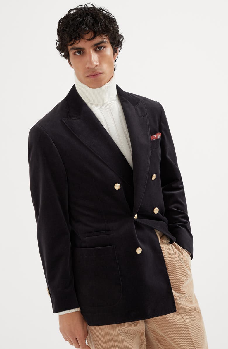 Brunello Cucinelli Cotton velvet one-and-a-half breasted deconstructed blazer with patch pockets, Alternate, color, 