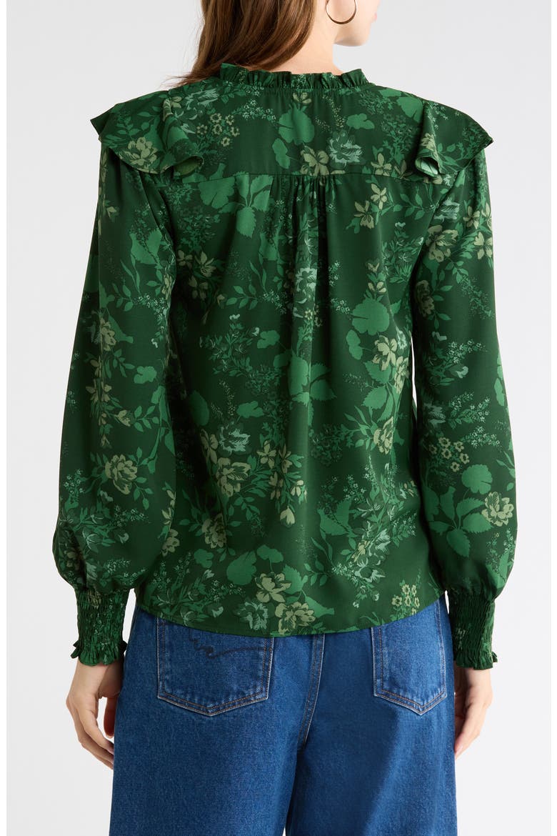 Woodland Floral Print Ruffle Top, Alternate, color, EMERALD-MULTI
