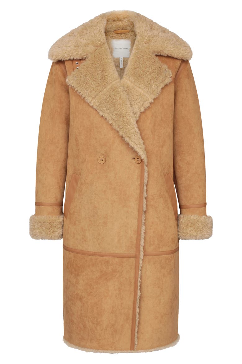 Faux Shearling Double Breasted Coat, Alternate, color, TOFFEE