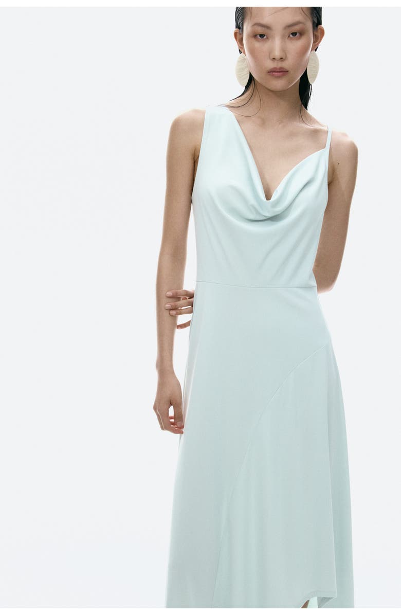 H&M Asymmetric Cowl-neck Dress, Alternate, color, Light Turquoise
