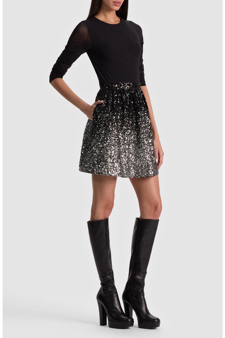Chara Long Sleeve Sequin Skirt Party Dress, Alternate, color, BLACK/ MULTI