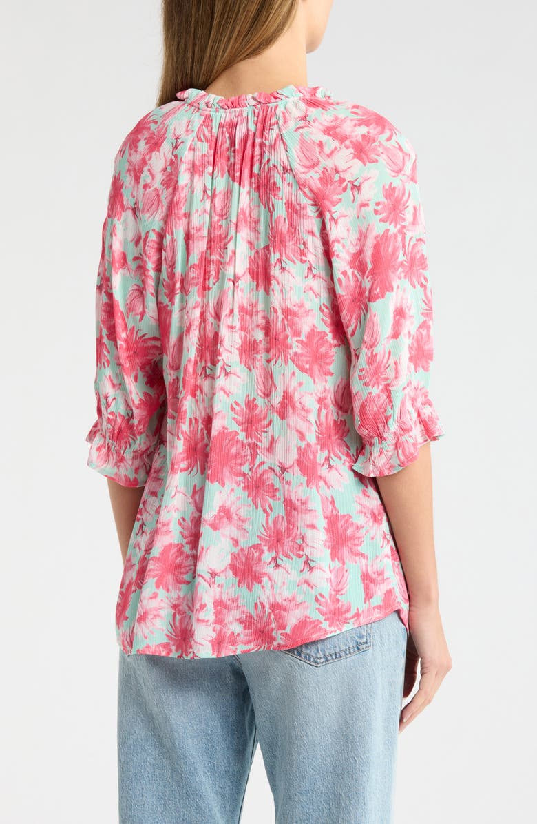 Bobeau Print Ruffle Blouse, Alternate, color, Hibiscus Floral