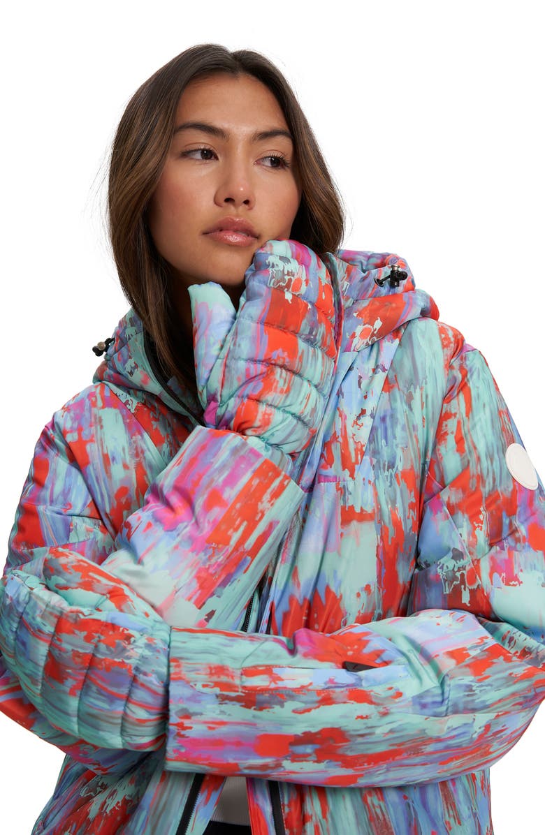 Noize Astrella Water Resistant Hooded Ski Puffer Jacket, Alternate, color, Ski Patrol/ Cockatoo Aop