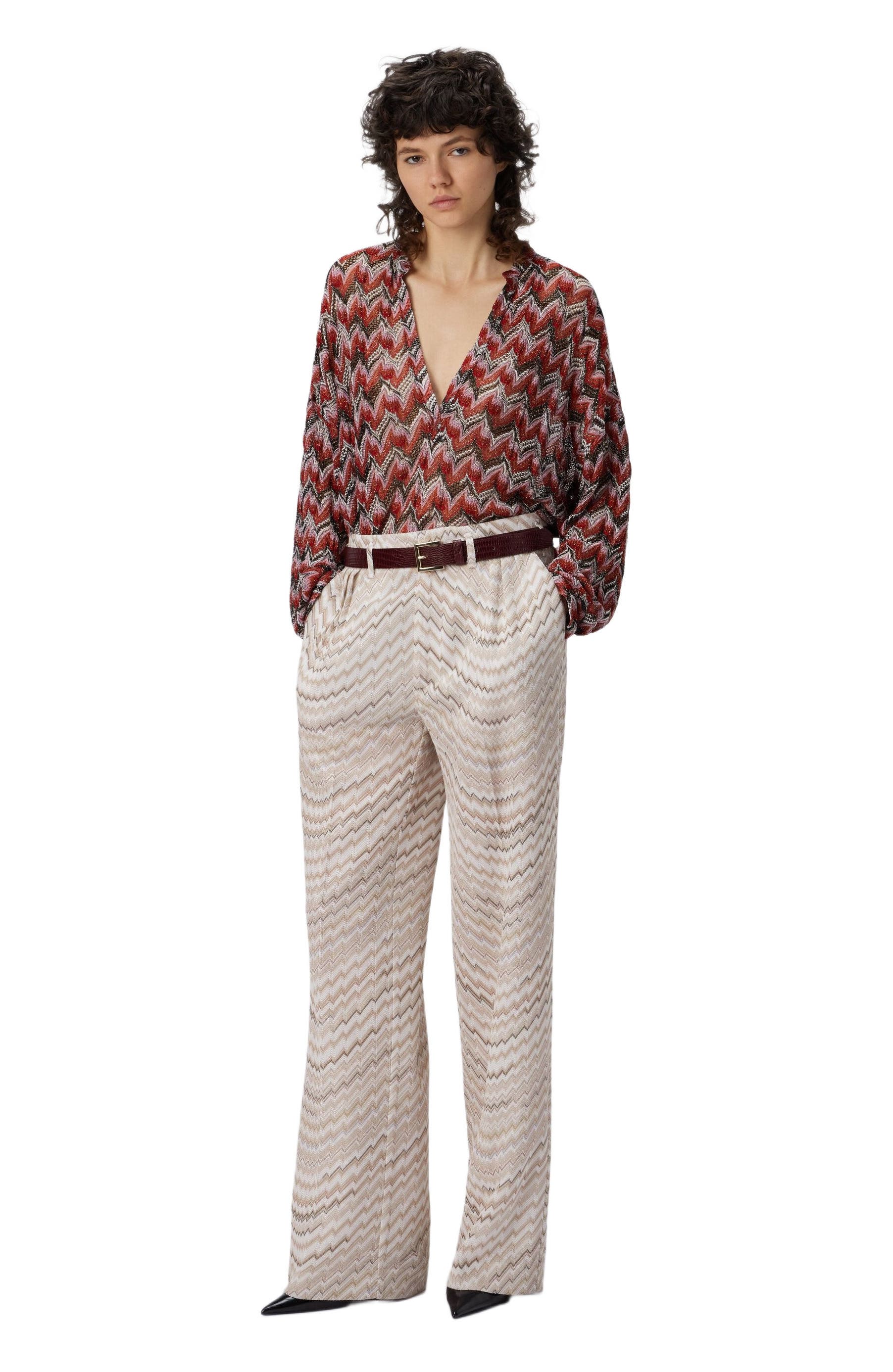 Mid-rise Tailored Pants With Zigzag Pattern - image 3