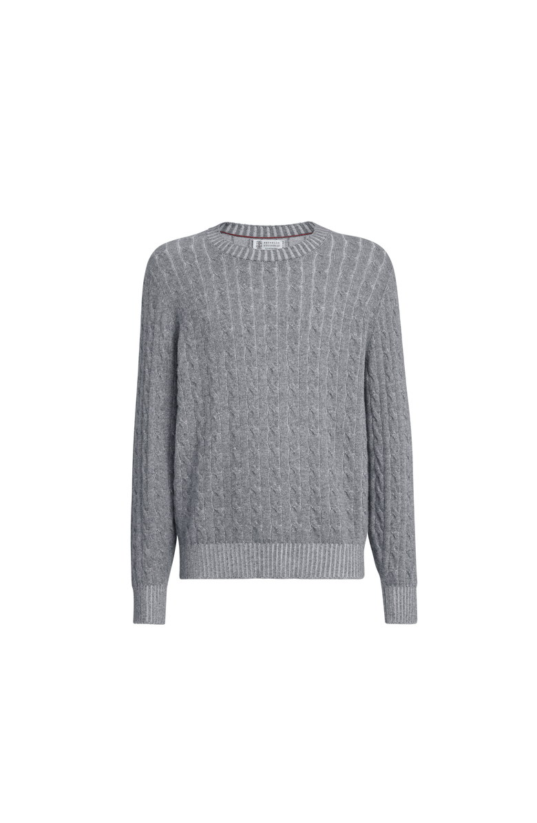 Brunello Cucinelli Cashmere vanisé cable knit sweater, Alternate, color, Dark Grey