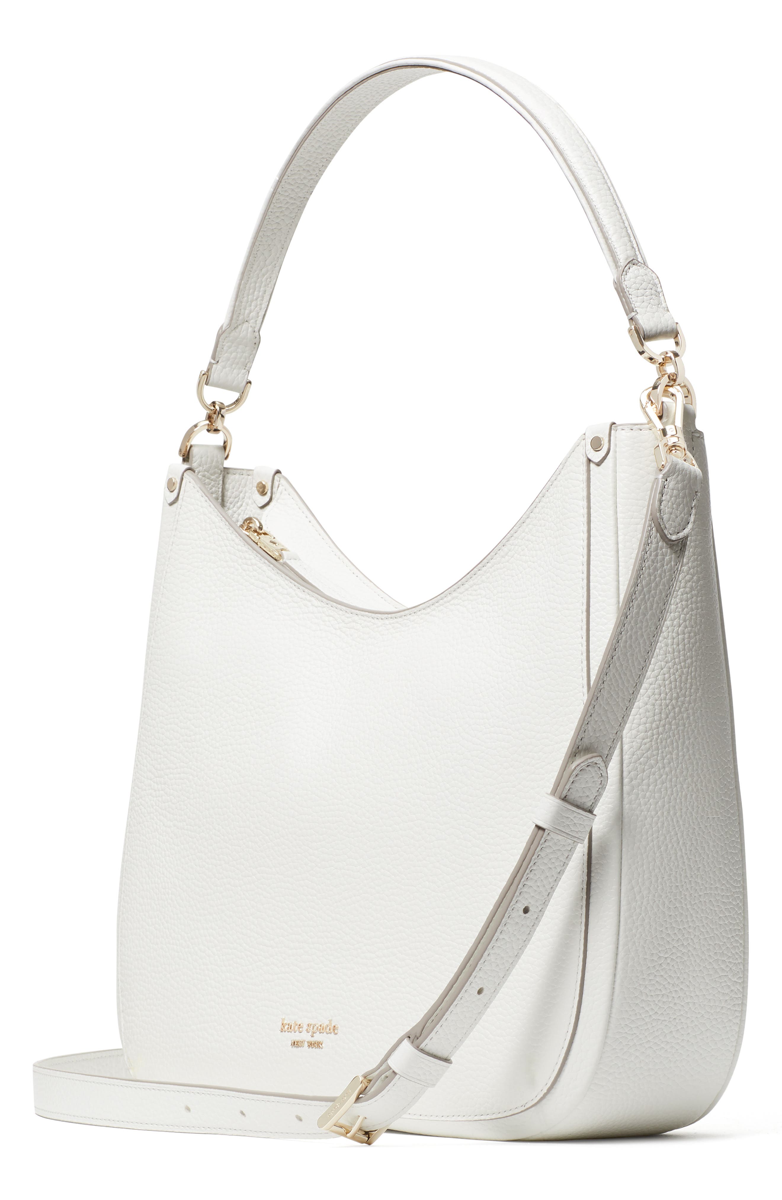roulette large leather hobo bag, Alternate, color, OPTIC WHITE