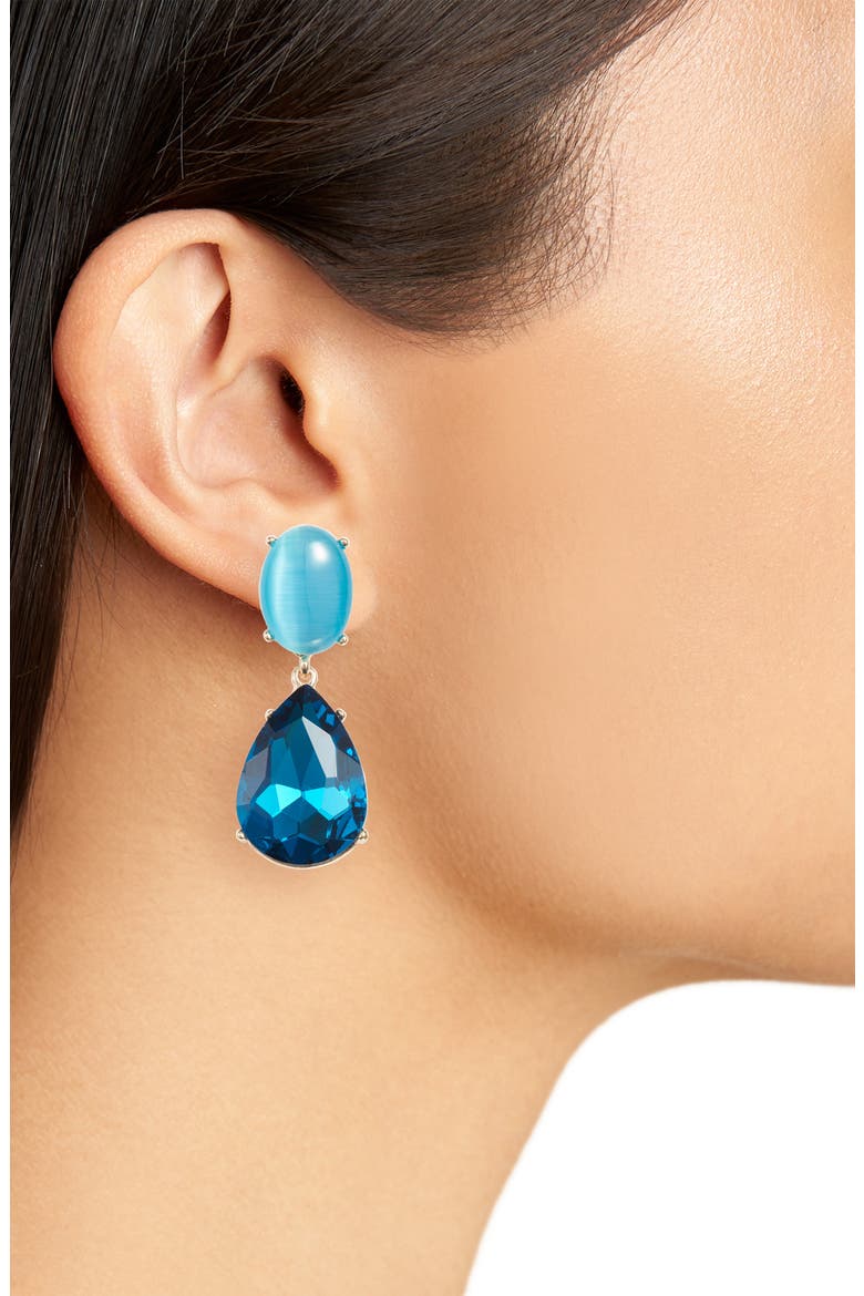 Gemstone Statement Double Drop Earrings, Alternate, color, BLUE- GOLD