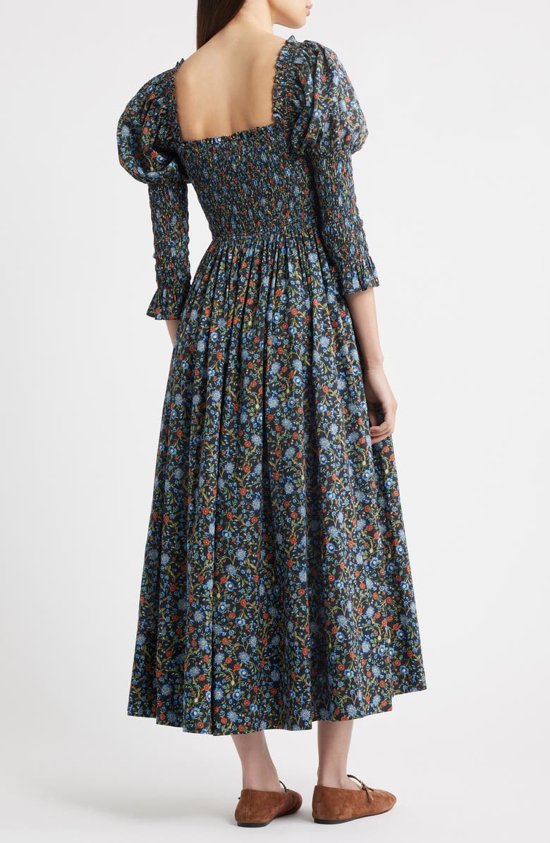 DÔEN Bijou Floral Midi Dress, Alternate, color, Noir Prairie De Montagne