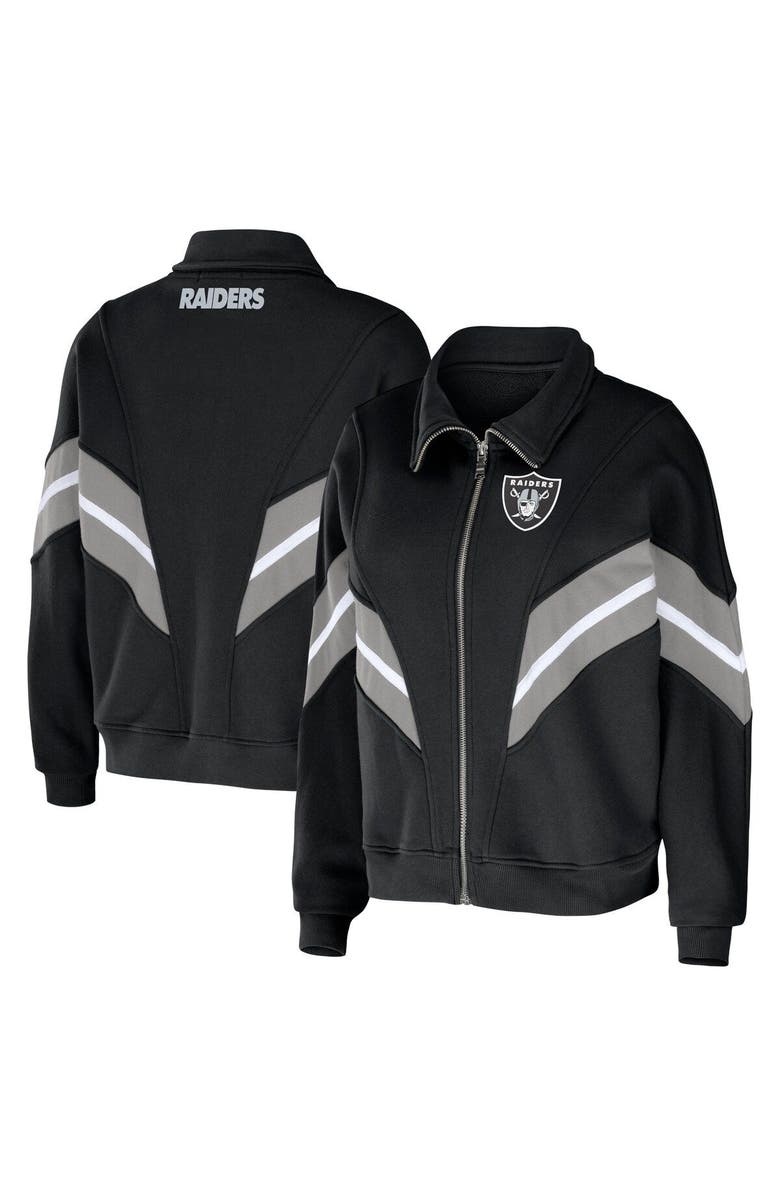 WEAR by Erin Andrews Women's WEAR by Erin Andrews Black Las Vegas Raiders Plus Size Yarn Dye Stripe Full-Zip Jacket, Main, color,