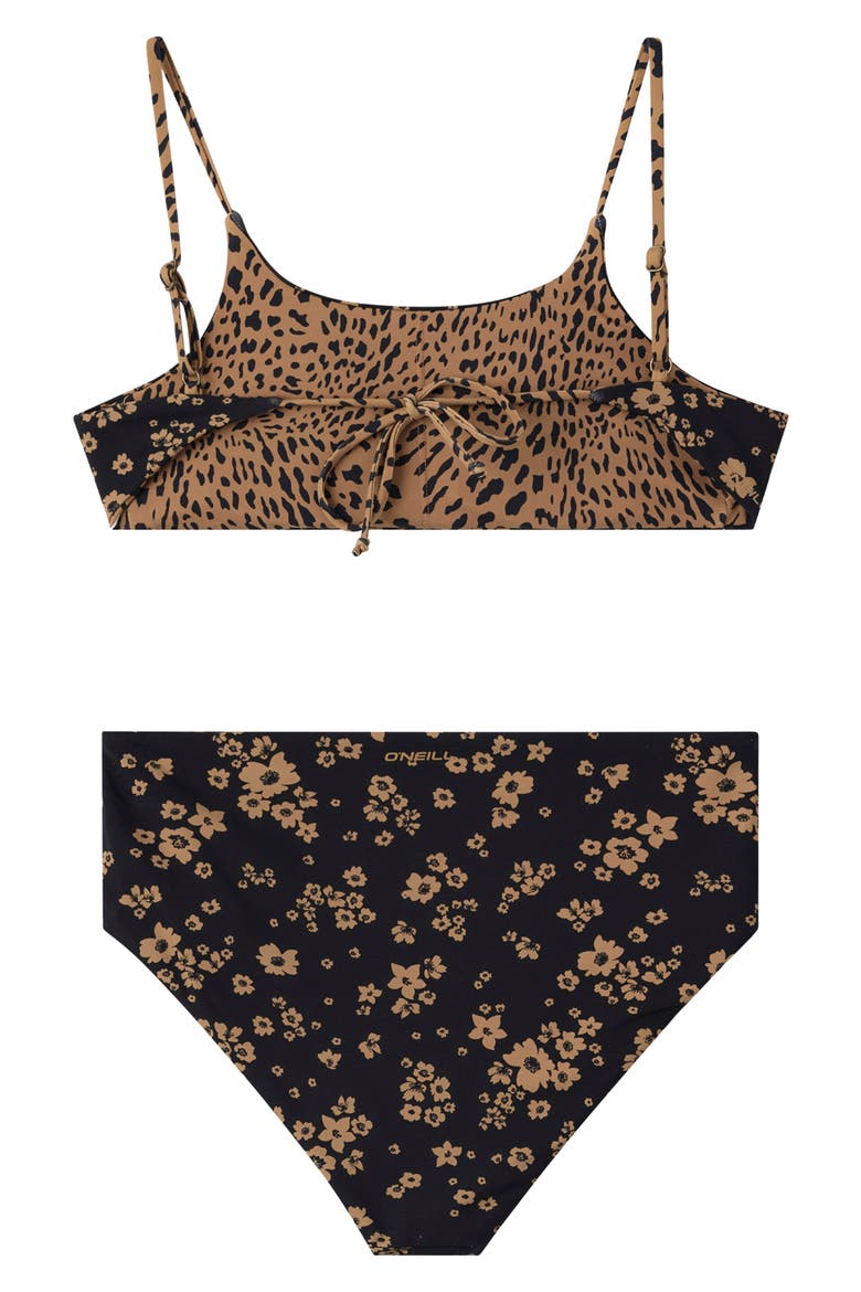 Kids' Maya Floral Two Piece Reversible Swimsuit, Alternate, color, BLACK