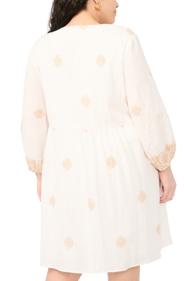 Medallion Print Split Neck Minidress, Alternate, color, CAMEL