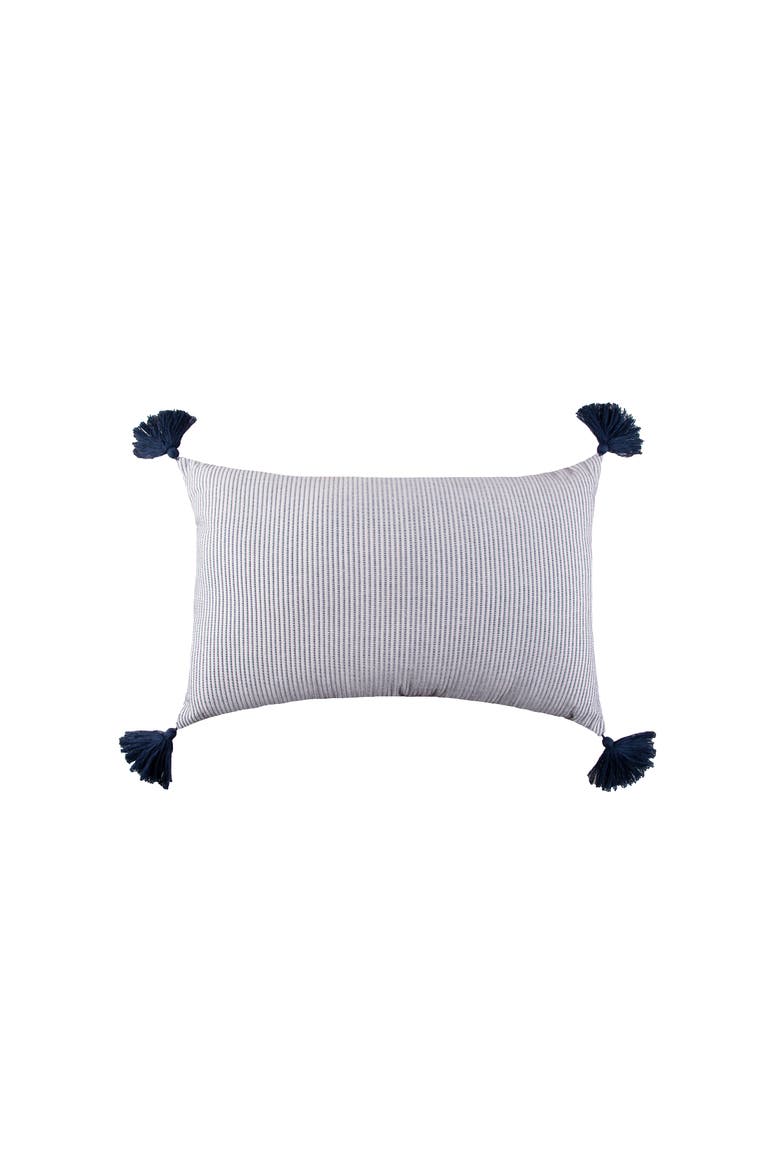 Bree Vertical Stripe Tasseled Cotton Accent Pillow, Alternate, color, Blue