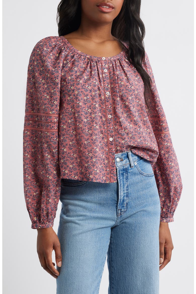 Puff-Sleeve A-Line Top, Main, color, SMOKY ROSE