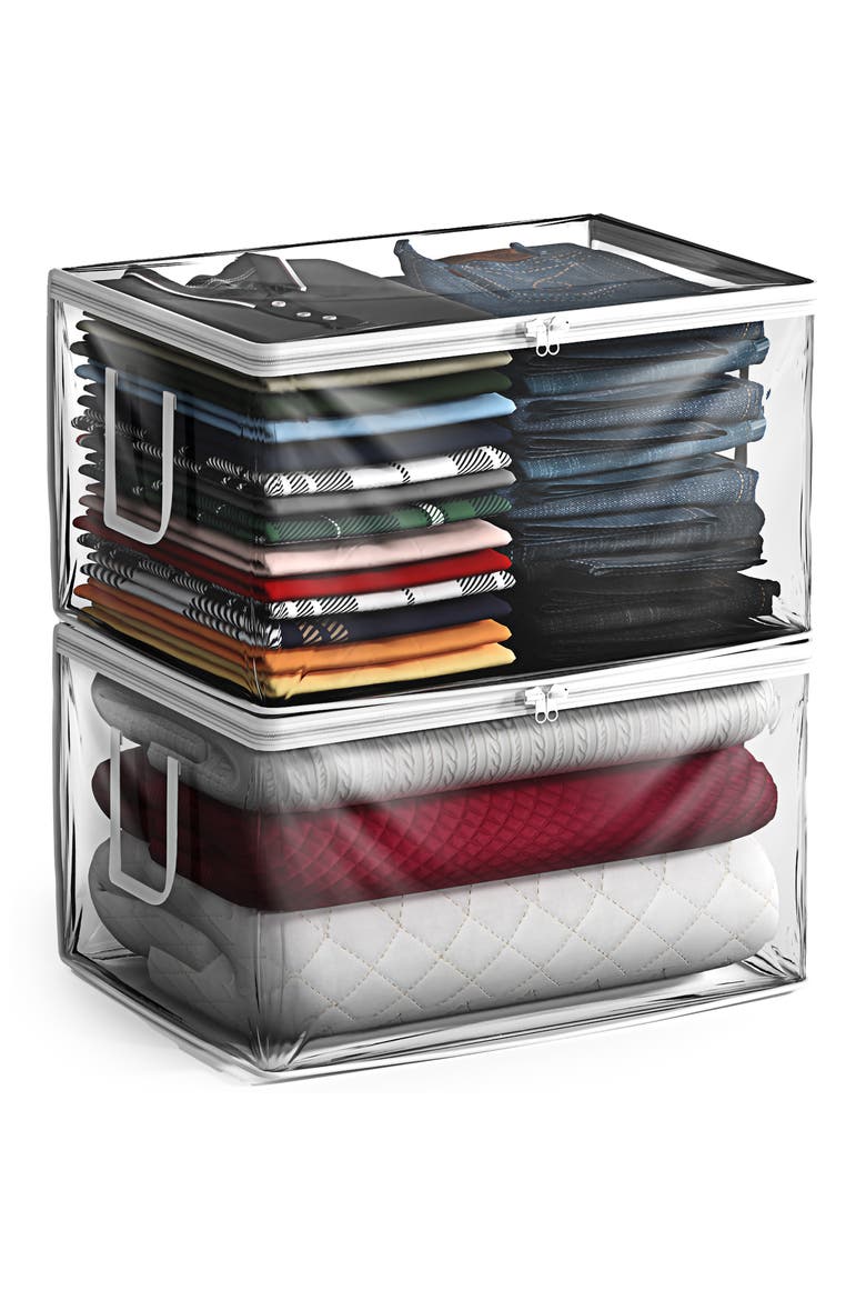 Set of 2 Foldable Clear Storage Bins, Alternate, color, CLEAR