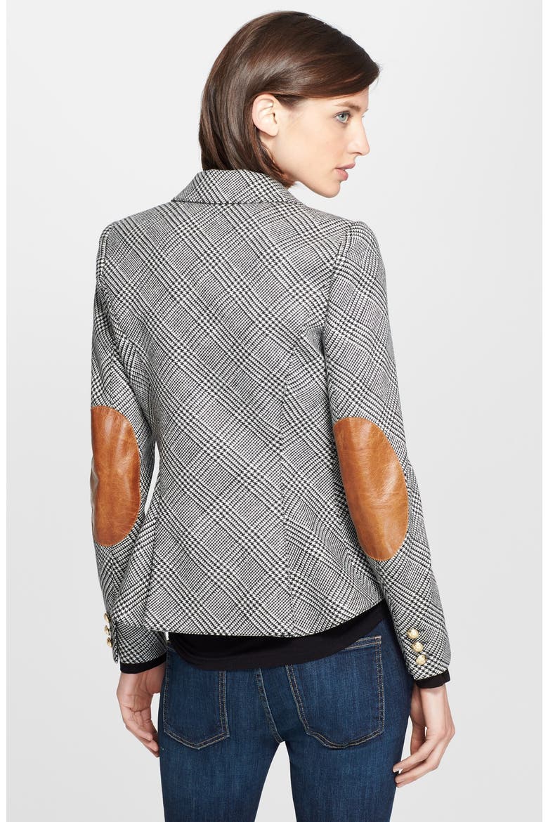 Leather Elbow Patch Houndstooth Jacket, Alternate, color, BLACK/ CREAM/ WHISKEY