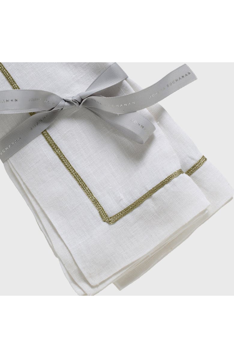 Joanna Buchanan Gold trim linen dinner napkin, set of two, Alternate, color, White