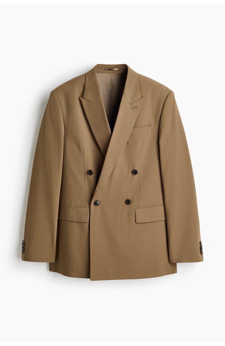 H&M Relaxed Fit Double-breasted Jacket, Alternate, color, Dark Beige