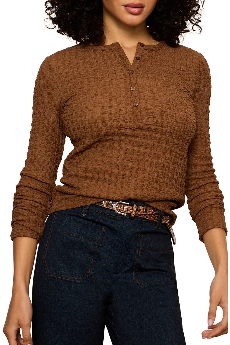 Not So Basic Texture Henley Top, Alternate, color, COCOA POWDER BROWN