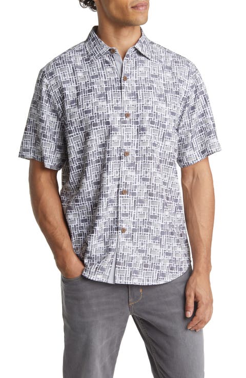 Men's Coconut Point Pebble Tiles Short Sleeve Button-Up Shirt