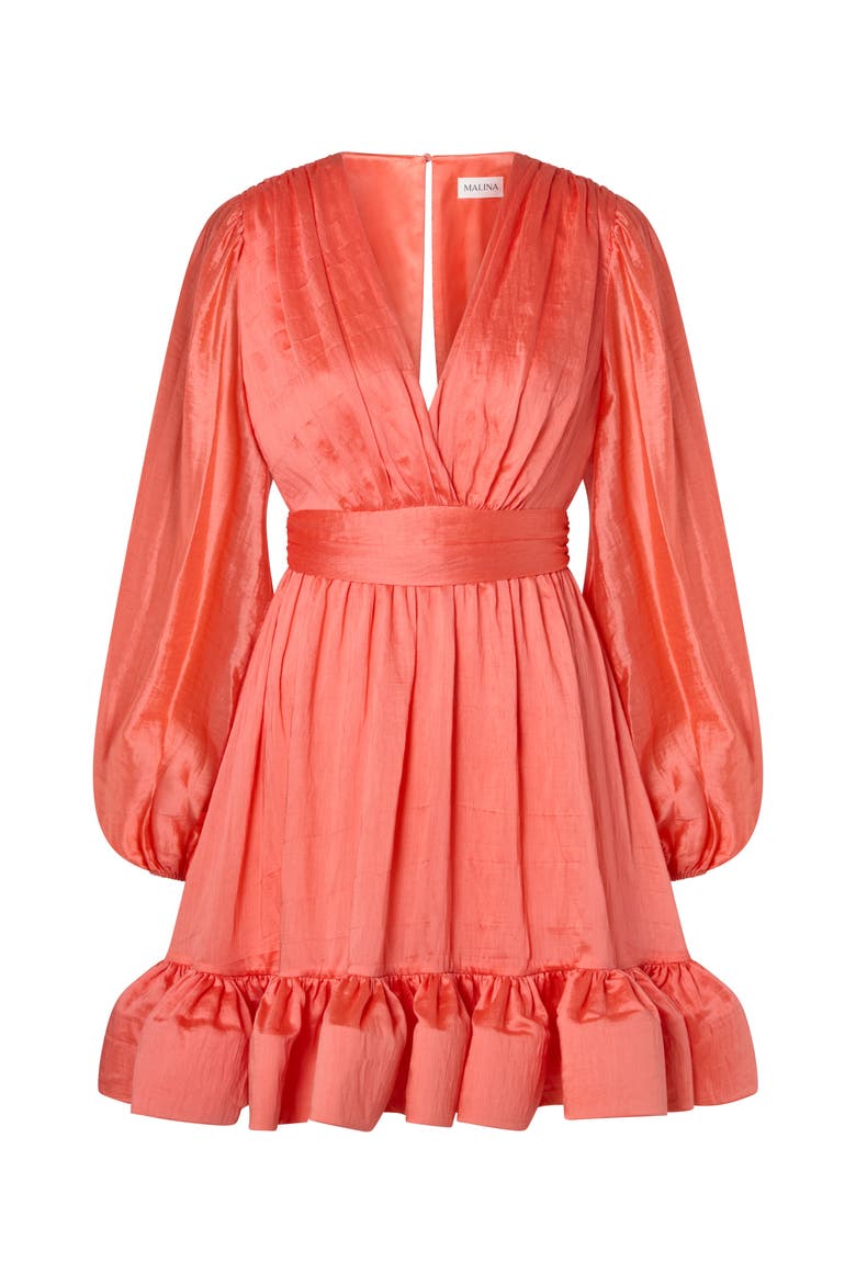 Jadie V-neck Ruffled Mini Dress, Alternate, color, Coral