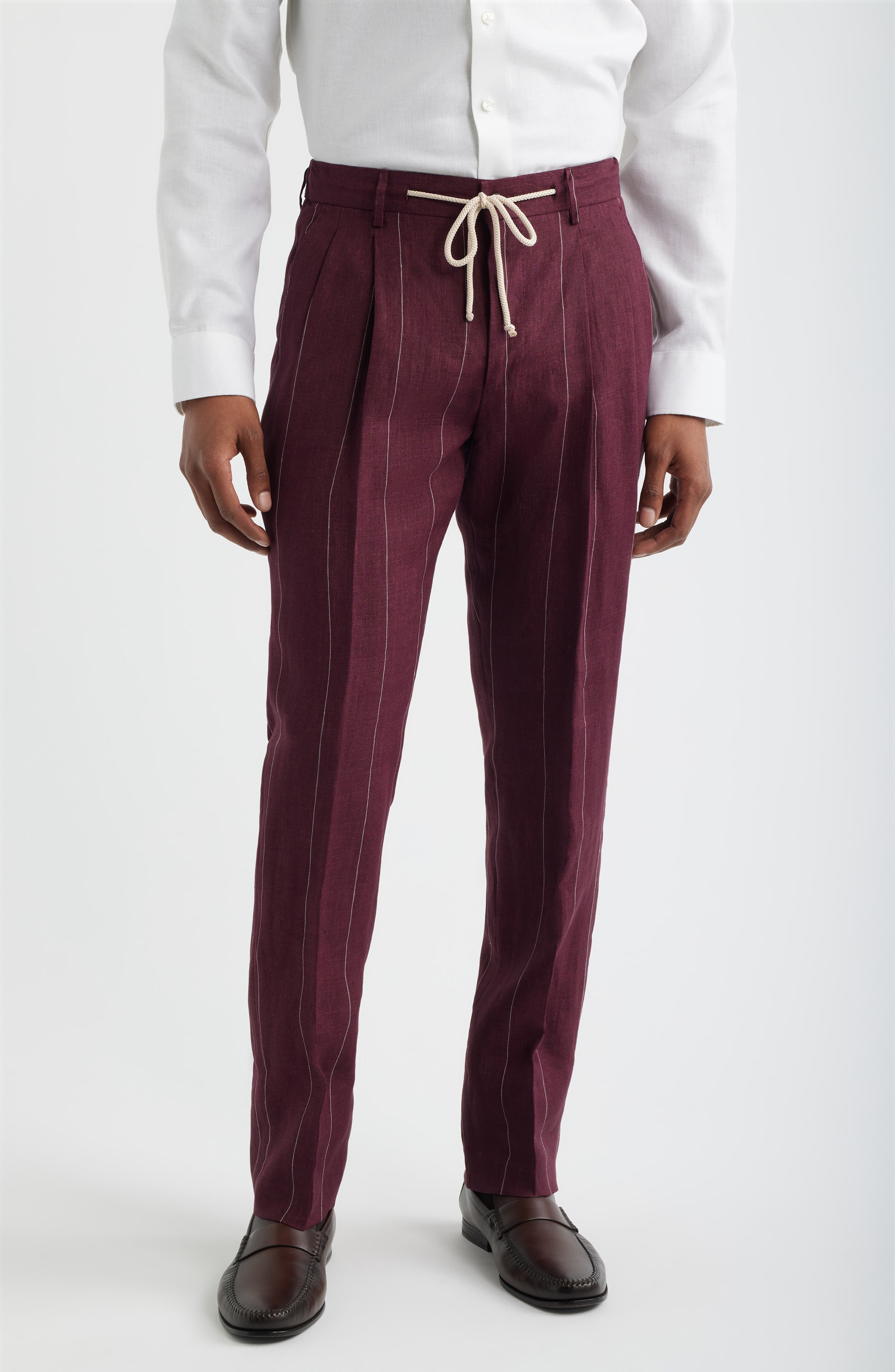 Nova Pinstripe Pleated Wool Blend Trousers