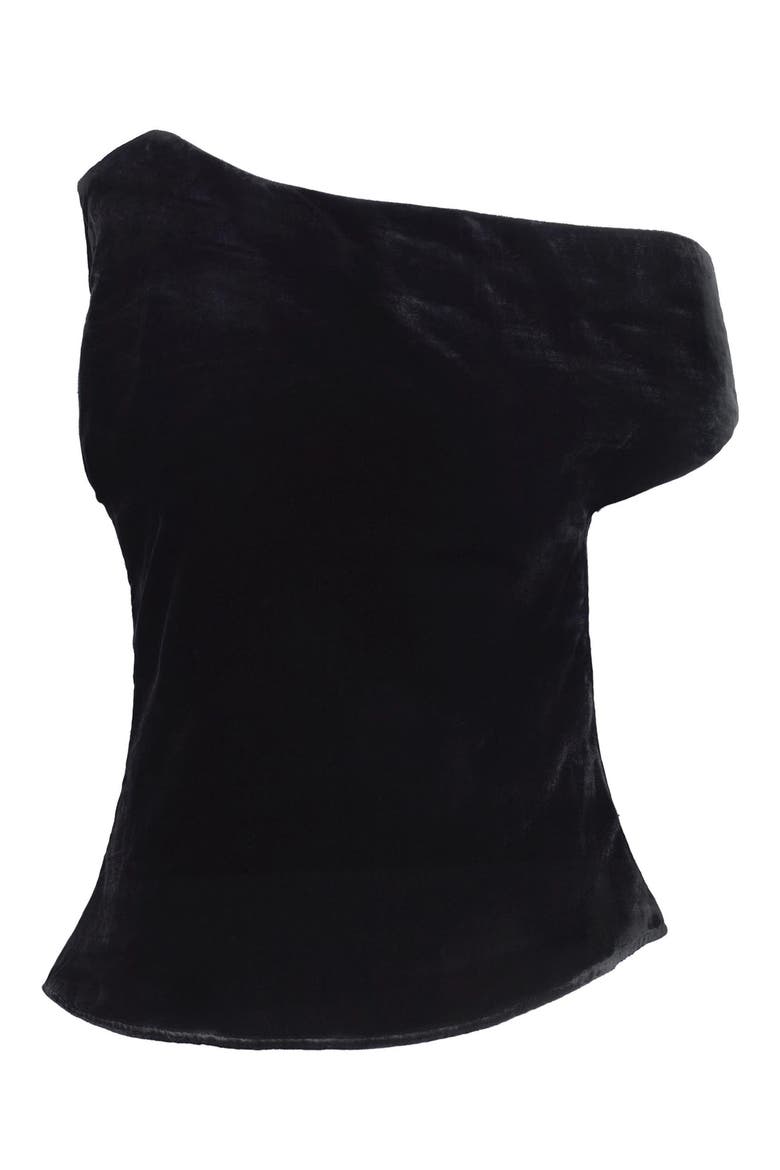 The Side Note One Shoulder Velvet Top, Alternate, color, BLACK