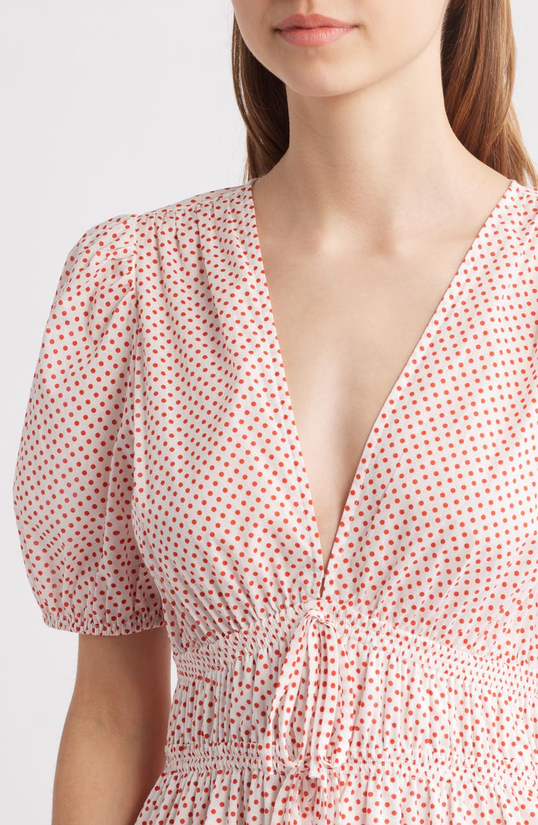 Charles Henry Polka Dot Empire Waist Cotton Dress, Alternate, color, Red Dot