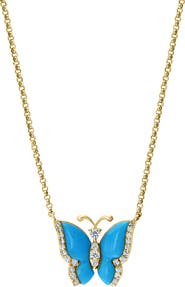 EFFY 14K Yellow Gold Diamond,Turquoise Necklace