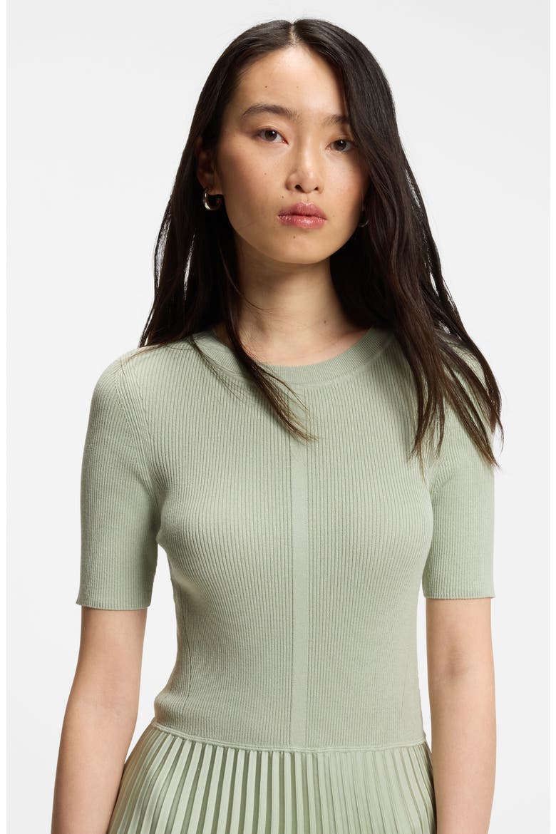 Fadridi Short Sleeve Pleated Midi Dress, Alternate, color, DESERT SAGE