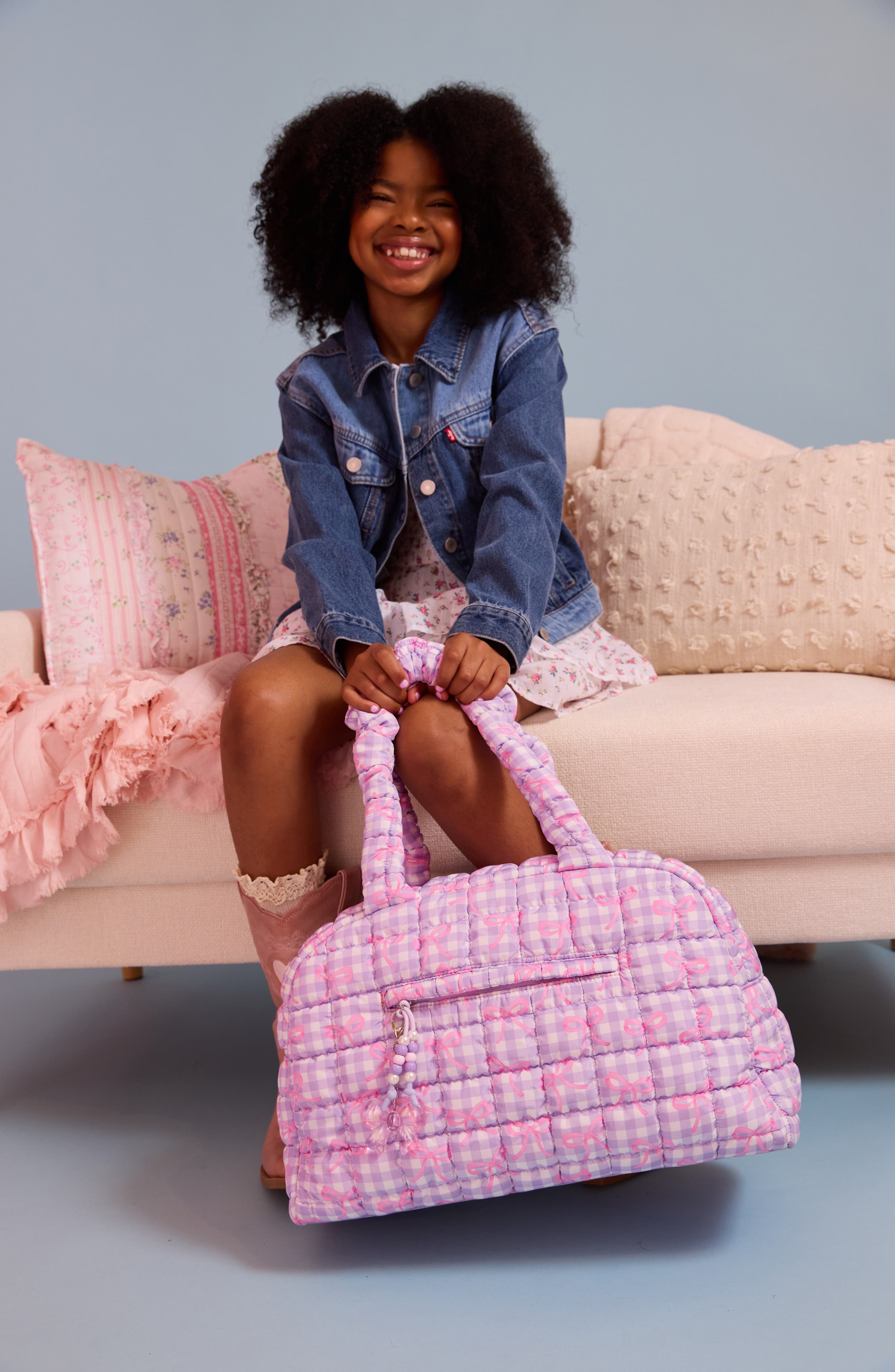 Kids' Bow Scrunch Medium Duffle Bag, Alternate, color, LAVENDER
