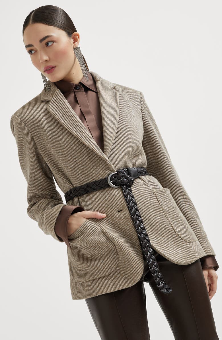 Brunello Cucinelli Knit blazer with monili, Alternate, color, Beige