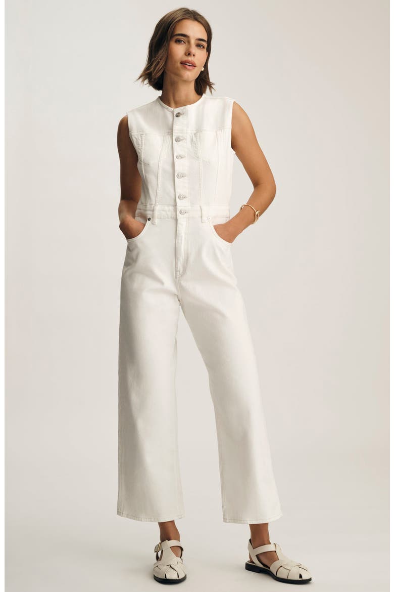 Nilly Sleeveless Denim Jumpsuit, Alternate, color, OFF WHITE DENIM