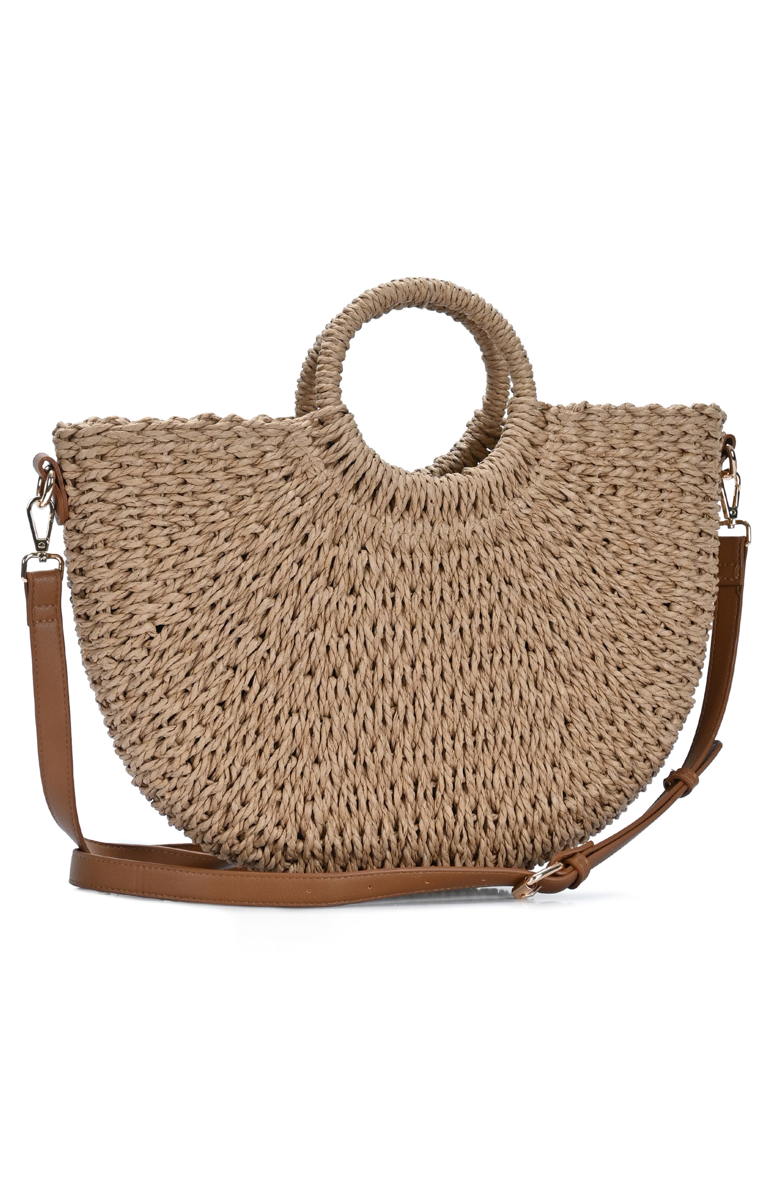 Ring Handle Straw Crossbody Bag, Alternate, color, CAMEL