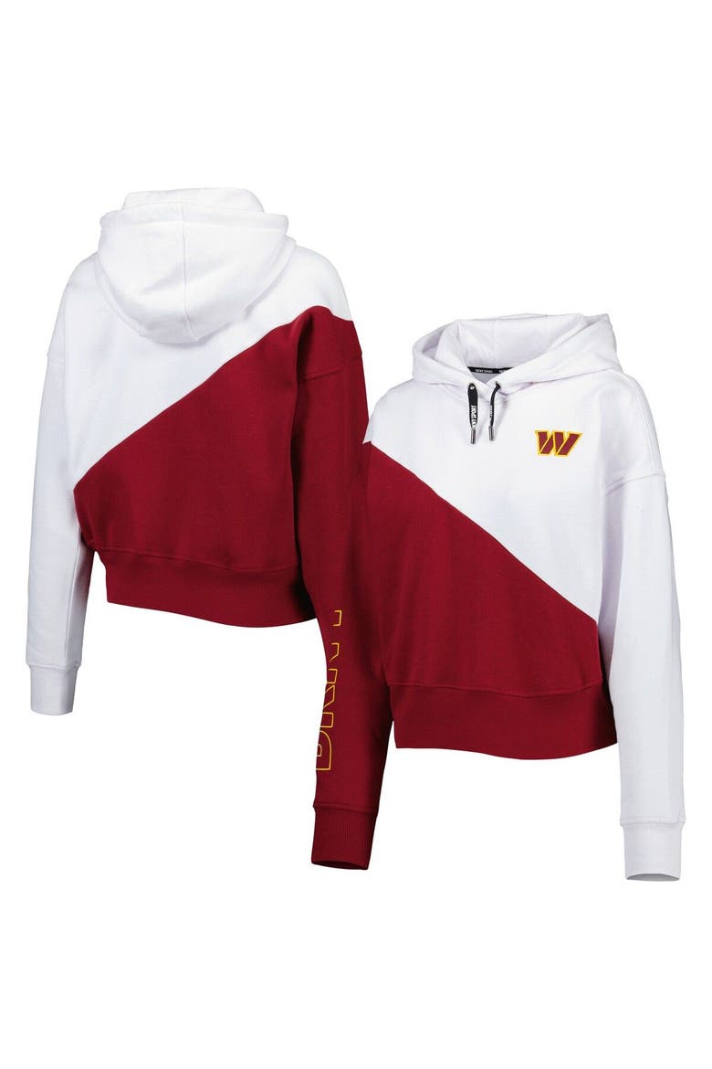 Women's DKNY Sport White/Burgundy Washington Commanders Bobbi Color Blocked Pullover Hoodie, Main, color, White