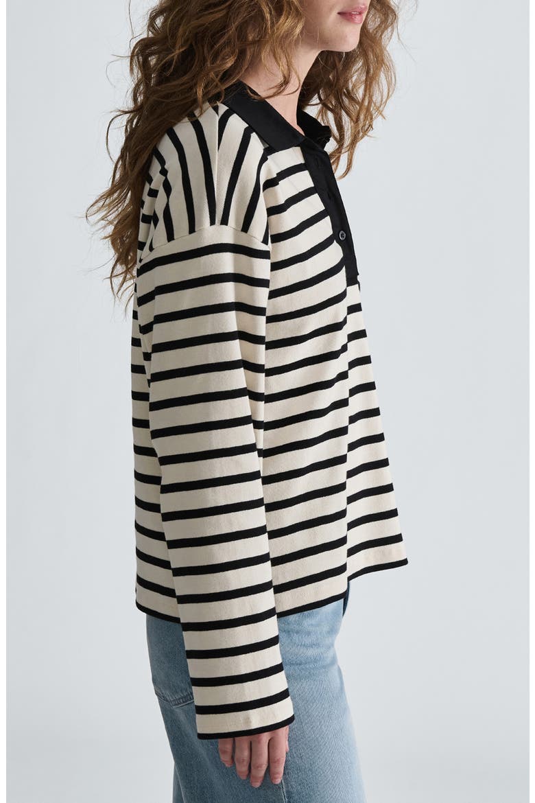 Long Sleeve Stripe Polo, Alternate, color, BLACK WHITE STRIPED