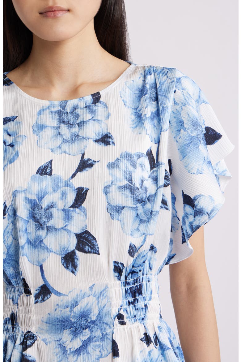Flutter Sleeve Smock Waist Top, Alternate, color, CRISP WHITE MULTI