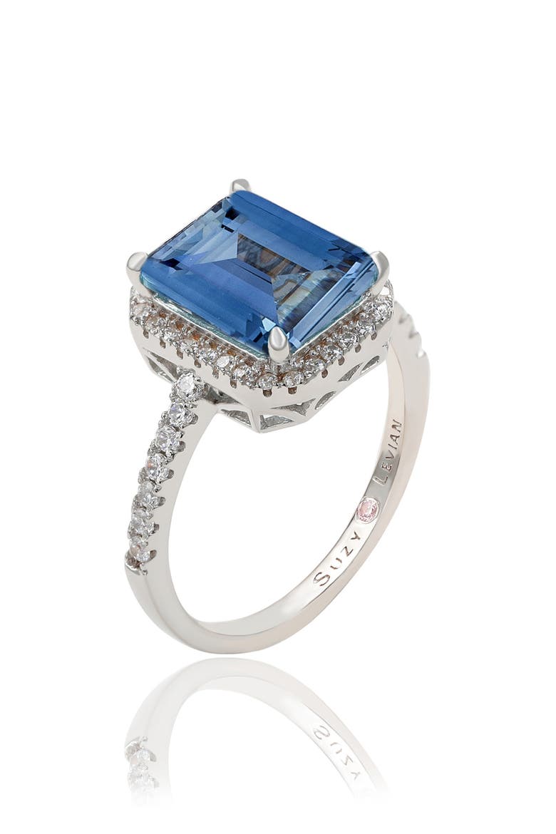 Blue Cubic Zirconia Halo Engagement Ring, Alternate, color, BLUE