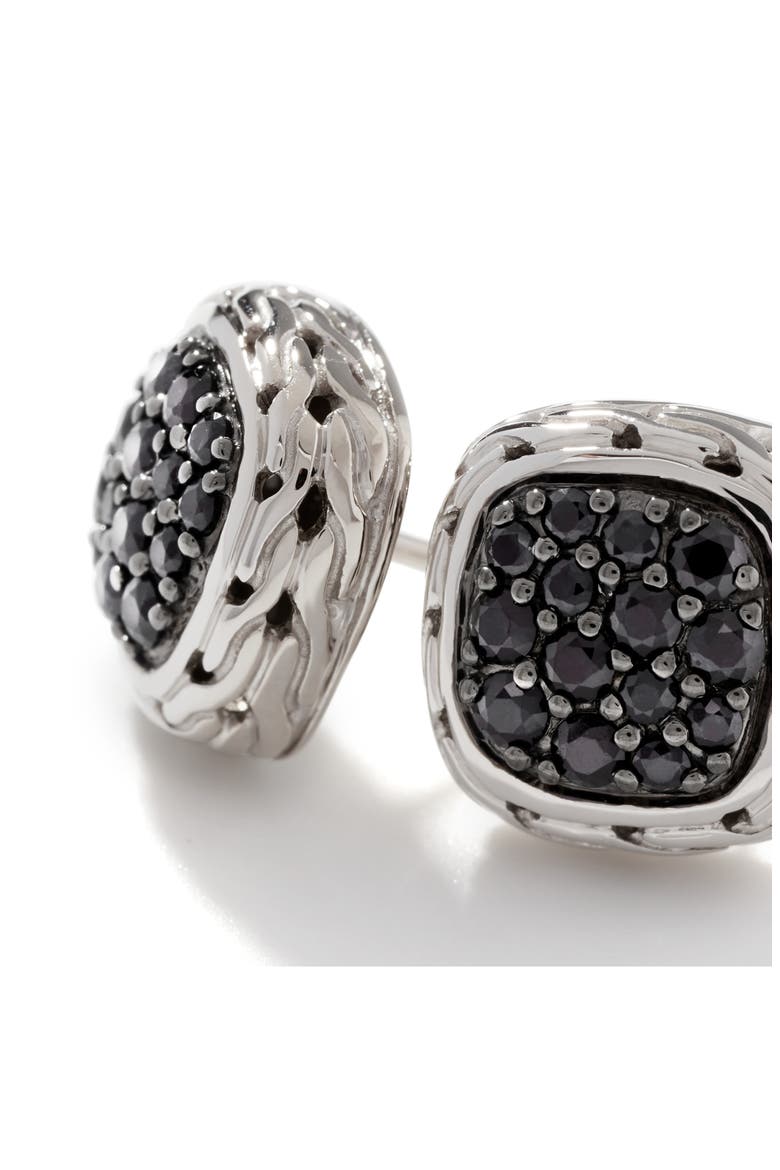 Carved Chain Stud Earrings, Sterling Silver, Black Sapphire, Alternate, color, SILVER/ BLACK SAPPHIRE