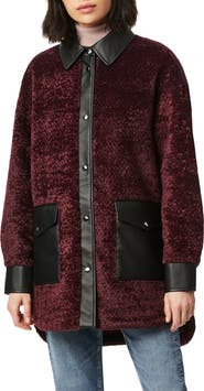 Bernardo Faux Shearling Shirt Jacket with Faux Leather Trim