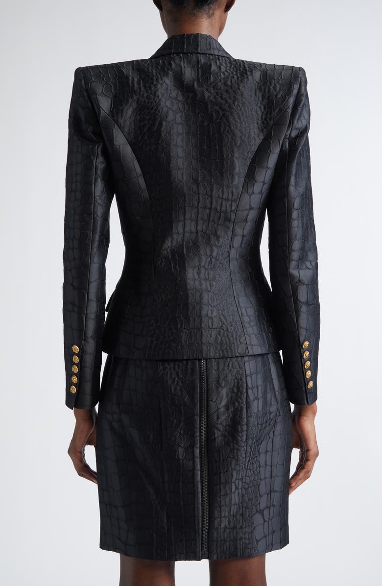 Balmain 6-Button Croco Jacquard Satin Jacket, Alternate, color, 0Pa Black
