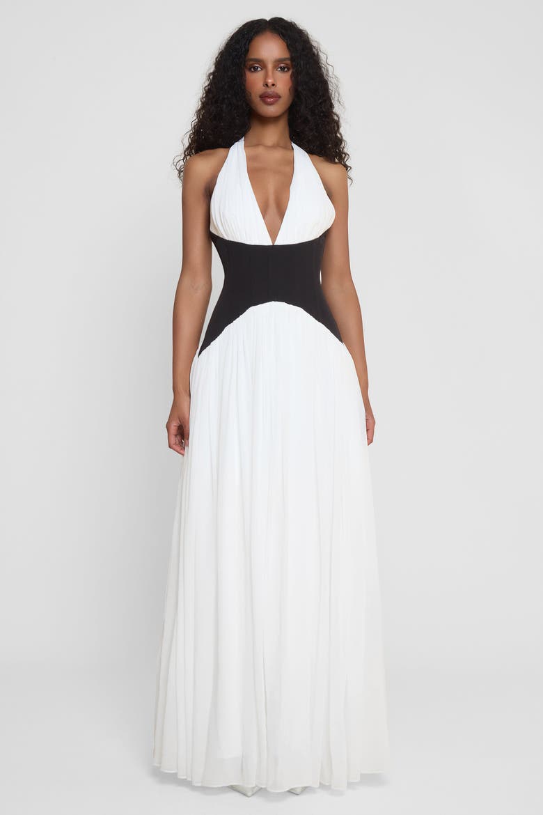 Harlowe Contrast Corset Maxi Dress, Main, color, White & Black