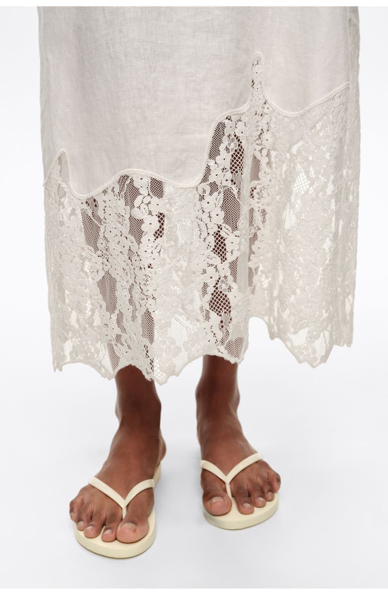 Bimba y Lola Washed Linen Lace Midi Dress, Alternate, color, White