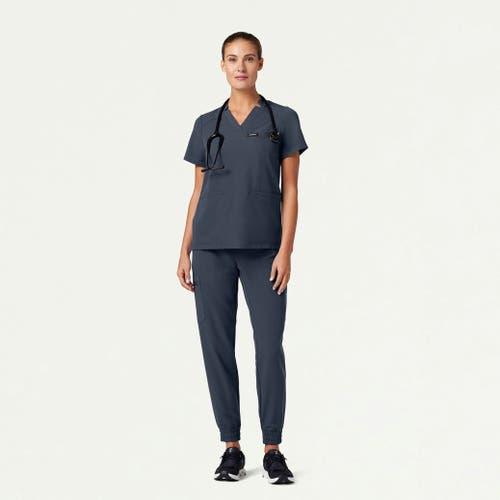 Jaanuu 3-pocket Classic Notched V-neck Scrub Top In Gray